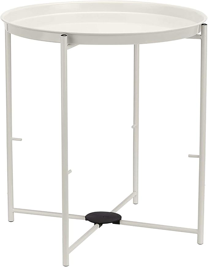 Amazon Basics Round Storage End Table, Nightstand with Cloth Basket, Bedside Table, White/Heather Gray, 17.7" L x 17.7" W x 18.9" H