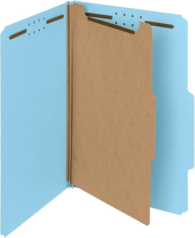 Smead 100% Recycled Pressboard Classification File Folder, 1 Divider, 2" Expansion, Legal Size, Blue, 10 per Box (18721)