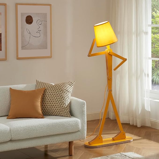Cool Mini Wood Floor Lamp for Kids Room Corner Reading, Egg Yellow | LED Bulb Included, Living Room, Bedroom, Bedside, Office, Decorative Standing Light, Creative Swing Arm