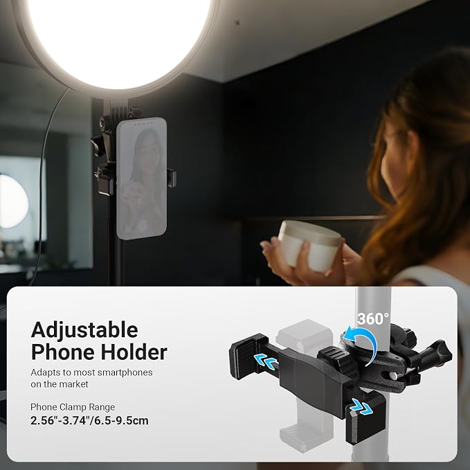NEEWER Basics 13" 45W Large Ring Light with 66" Stand, 3000K-6500K CRI95+ Full Screen LED Panel Lighting with Phone Holder/Remote for Video Recording Selfie Streaming Makeup Studio Photography, BR45B