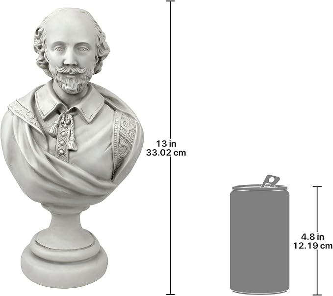 Design Toscano AH22672 William Shakespeare Bust Statue, Desktop, 12 Inch, Polyresin, Antique Stone,