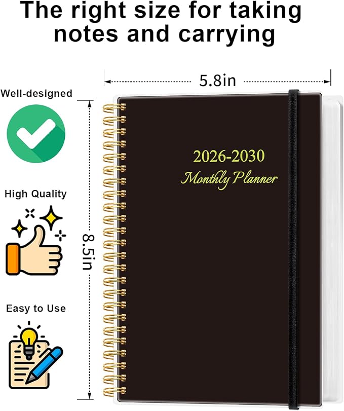 5 Year Planner 2026-2030 - April 2026 to December 2030, 5.8" x 8.5", Pink