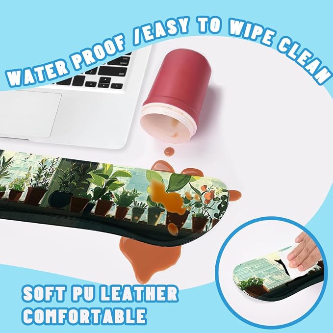 Cute Cat Mouse Pad Set Green Plants Cartoon Anime City Gaming Mousepad 4in1 Desk Mat for Desktop Wrist Support Cup Coaster Set Ergonomic Computer Desk Arm Wrist for Decor Home Office