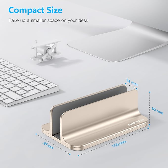 OMOTON Vertical Laptop Stand Holder, Adjustable Dock for MacBook, Starlight | Aluminum Stand for MacBook Stand, Fits Chromebook & Gaming Laptops up to 17.3 in, Office Desk Organization, Space-Saving
