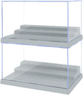 2 Pack Display Case for Minifigure Action Figures Blocks, Acrylic Minifigure Display Case Box Storage with 3 Movable Steps Gift for Kids Adults (Grey)