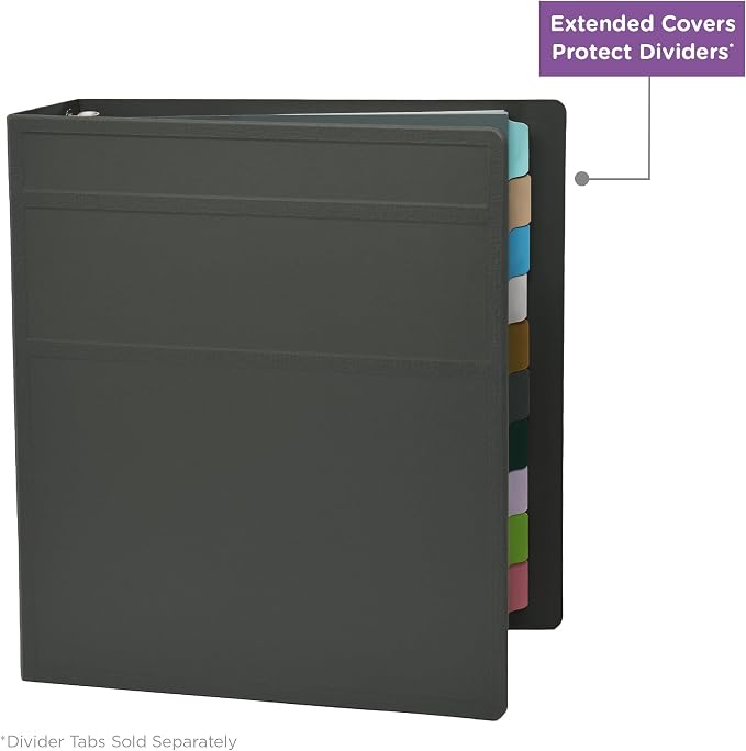 Carstens 3-Inch Heavy Duty 3-Ring Binder - Side Opening, Charcoal Gray, Durable Plastic, Precision No-Gap Rings, Waterproof Cover, No Pockets, Holds 400 Letter Sheets, BPA-Free, Made in USA (1739-3R)