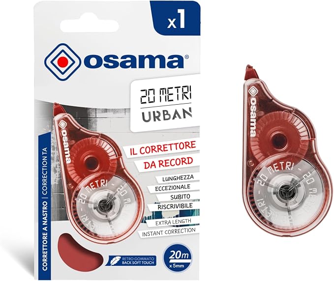 Osama Correction Roller, 1 Piece, 20 m, Correction Tape, Ideal for School, Office and University, Correction Mouse, Useful Set for Writing and School Supplies, Sliding and Covering, Long Lasting