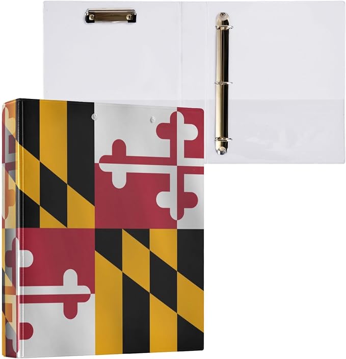 Traditional Maryland Us State Flag Decorative 3 Ring Binder 1.5 Inch Large View Binders with Pockets Holds 200 Sheets File Organizer for Office College School, 1 Pack