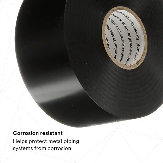 3M Scotchrap Vinyl Corrosion Protection Tape 50, Unprinted, 2 in x 100 ft, Black, 1 Roll, Premium Grade, 10 mil Thick, High Tack, All Weather, RoHS 2011/65/EU