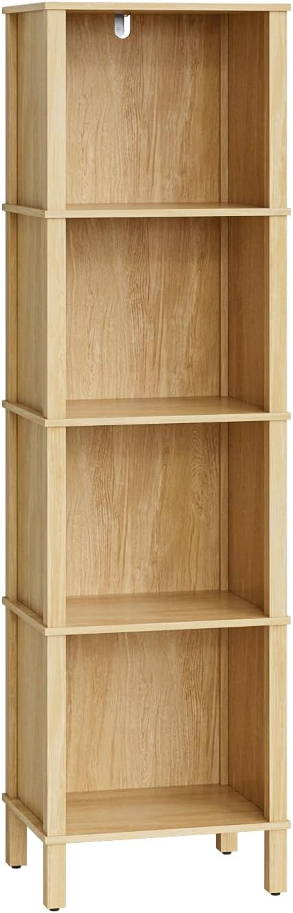 Book Shelf, Modern 4-Tier Bookcase, Open Storage Bookshelf, 11 × 14.2 × 50.4 Inches, Small Narrow Bookshelves for Living Room, Home Office, Bedroom, Natural