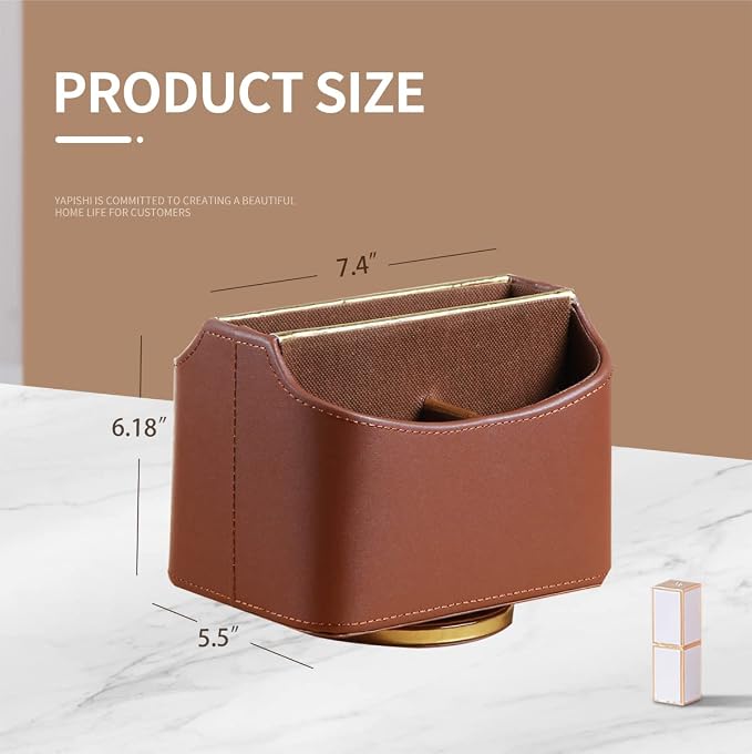 360° Swivel Remote Control Holder,TV Remote Caddy for Nightstand Table,Gold | Aesthtic Spinning Bedside Table Storage Box Organizer for Controller,Pen,Office Desk Accessories,Decorations for Living Room