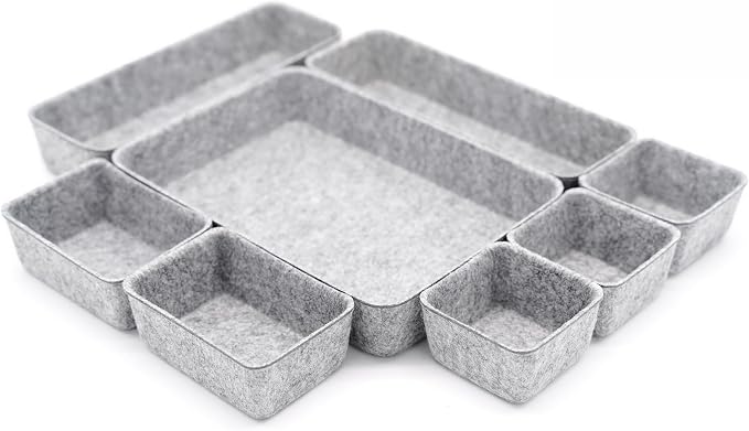 Desk Drawer organizers tray Felt storage bins aesthetics room décor for home office dorm closet decluttering minimalist lifestyle (Gray)