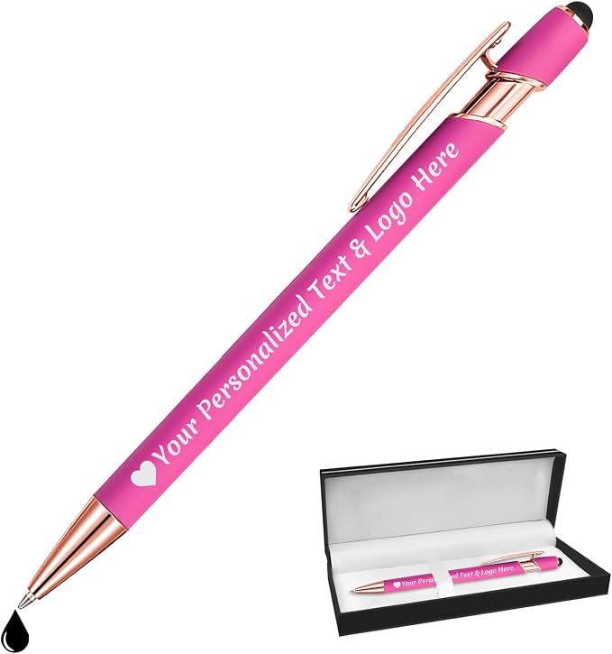 STREADVE Personalized Custom Pens Engraved Writing Pen with Name Logo, Customized Promotional Items Stylus Pen Gifts for Women Realtor Quinceañera Wedding Business, Pink