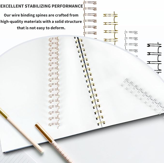RAYSON Wire Binding Spines, 9/16" Multicolor 2:1 Pitch 21-Hole Double Loop Binding Wires for Letter Size, 125-Sheet Capacity, 100 Pack, Black/White/Rose Gold/Silver/Golden