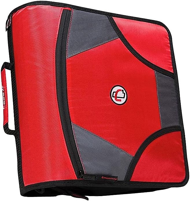 Case-it School Zipper Binder | 4-Inch D-Rings | 800-Sheet | D-186 Red | King Sized Zip Tab, 5-Subject Expanding File Folder, Multiple Pockets, Storage Organizer, Shoulder Strap, Office