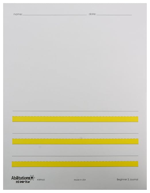 Abilitations - 89665 Integrations Hi-Write Journal Paper - Beginner 2 Paper - 100 Pack, Yellow/White