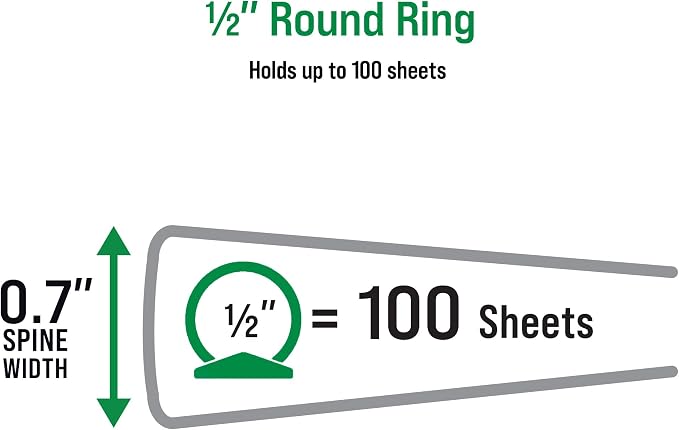 Office Essentials Economy View 3 Ring Binders, 0.5" Round Rings, 0.7" Spine, 100-Sheet Capacity, White Binders (12-Pack of 03422)