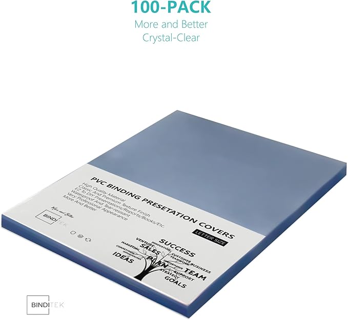 Binditek 10 Mil PVC Binding Covers, 8.5 x 11 Inches, Clear, 200 Pack