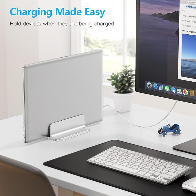 OMOTON Vertical Laptop Stand Holder, Adjustable Dock for MacBook, Silver | Aluminum Stand for MacBook Stand, Fits Chromebook & Gaming Laptops up to 17.3 in, Office Desk Organization, Space-Saving