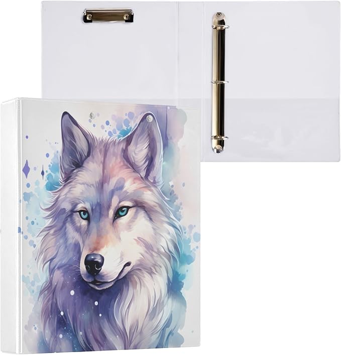 3 Ring Binder Wolf Watercolor 1.5" Round Ring Binders View Binder with 200 Sheet for Kids School Supplies Women Men Office, 1 Pack