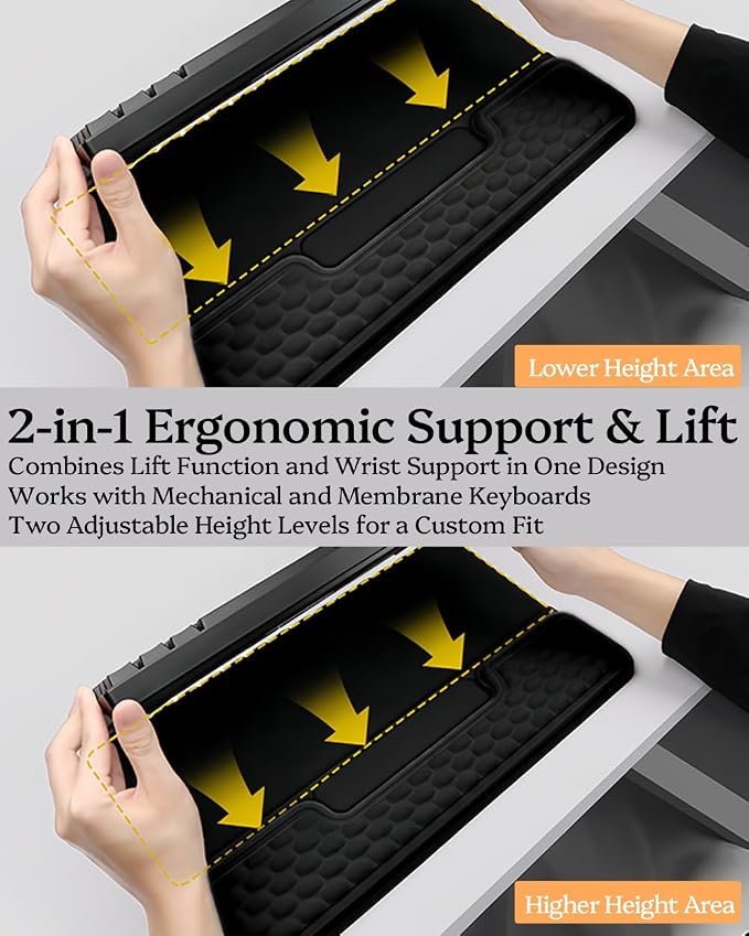 Wrist Rest for Computer Keyboard, 2 in 1 Keyboard Wrist Support Pad, Memory Foam Keyboard Riser Holder Lift Tray with Wrist Pad for Easy Typing for Office Desk, Home, School (Square Black)