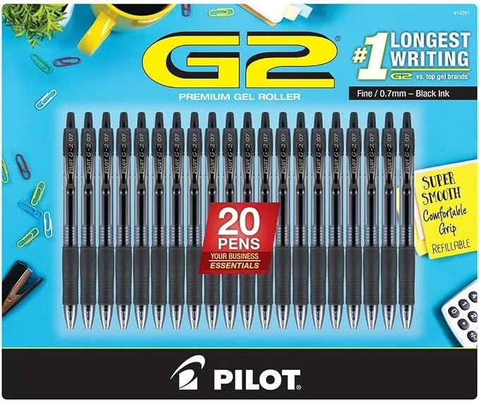 PILOT G2 Pens, 0.7mm, Black Ink, 20-Pack
