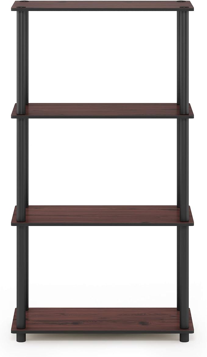 Furinno Turn-N-Tube Toolless 4-Tier Storage Shelves, Dark Cherry | Wide Open Frame Book Shelf, Corner Shelf, for Organization, Living Room, Garage, Home Office