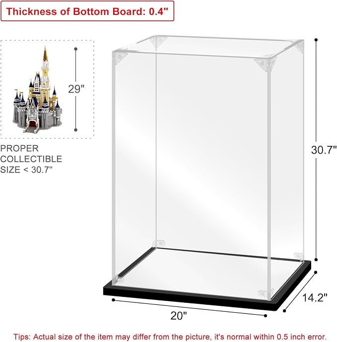 Acrylic Display Case for Collectibles Assemble Acrylic Display Box for Lego 71040 Castle Model Toys Clear Acrylic Case for Display Trophy Bearbrick Figures(Black,20.1*14.2*30.7 inch)
