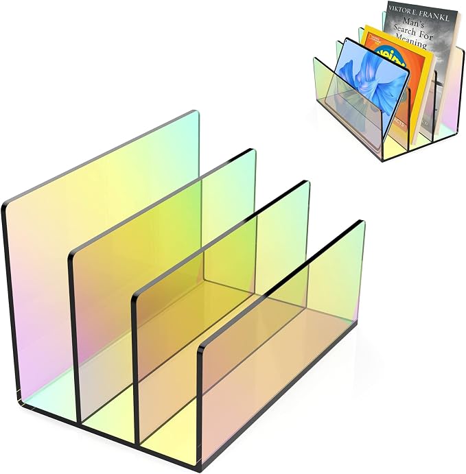 Boloyo Acrylic File Holder,1PC 3 Sections Rainbow File Organizer Mail Letter Sorter Desktop Folder Holder for Home Office School Envelope Bill Filling Paper Document