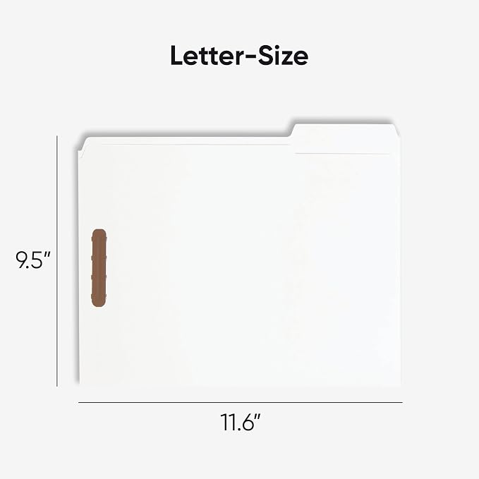 Smead Fastener File Folders, Reinforced 1/3-Cut Tabs, 2 Fasteners, Letter Size, White, 50 per Box (12840)
