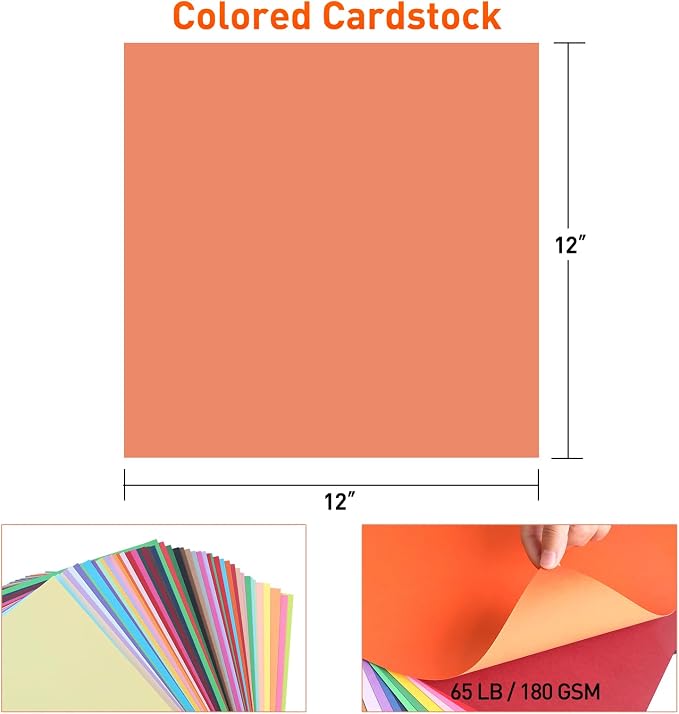MAXECHO 12" x 12" Colored Cardstock 100 Assorted Sheets in 50 Colors, 180 GSM (65 lb) Bulk Construction Paper, Printer Friendly Card Stock for Printing & Making, DIY Crafts, Cricut, School Supplies