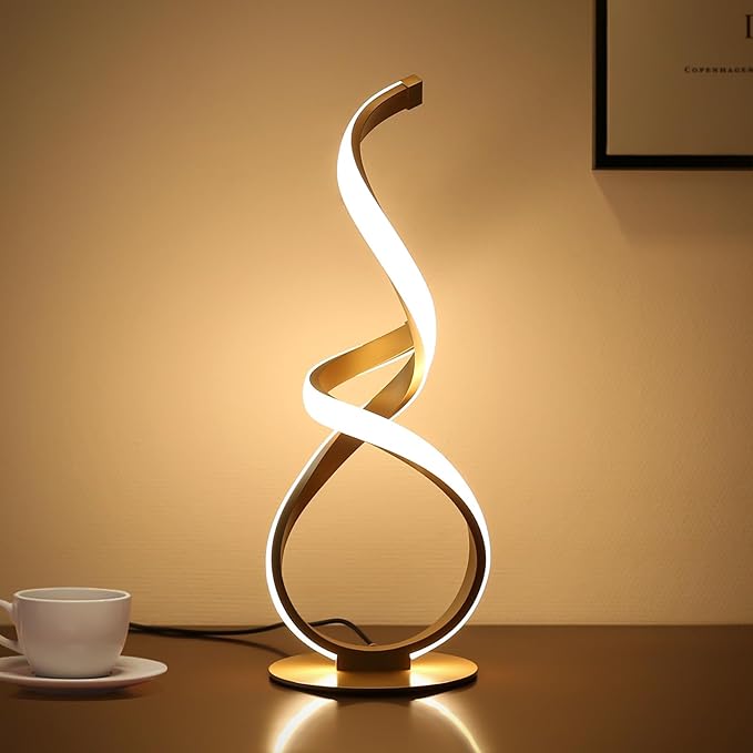 Unique Bedside Table Lamp, LED Touch Dimmable Spiral Desk Light | 3 Color Temperature Modern Nightstand Light, Side Light for Living Room, Bedroom, Gold