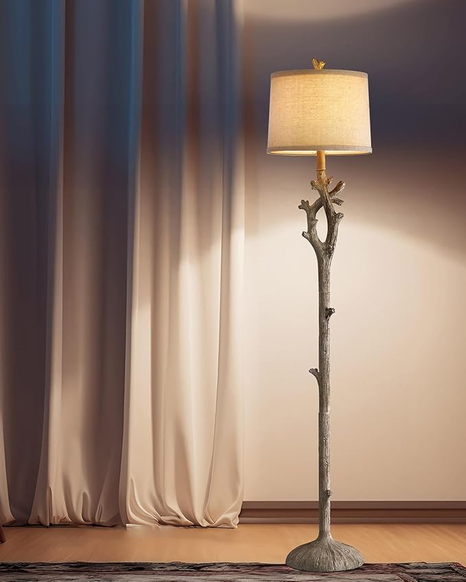 Retro Farmhouse Floor Lamp for Living Room Rustic Standing Lamps Tree Trunk Deco Modern Country Vintage Wood Grain 59.75" Tall Corner Floor Lamp Bedroom Office