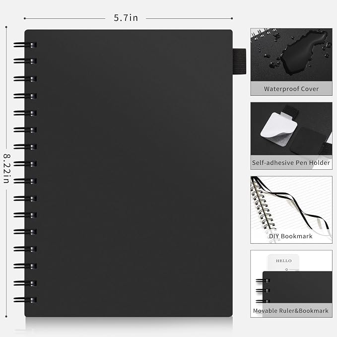 AHGXG Spiral Notebook College Ruled - Spiral Journal A5 Smal Notebooks for Work, 100GSM Thick Paper, Plastic Hardcover, for Office School Writing Notes,5.7" x 8.3", Black