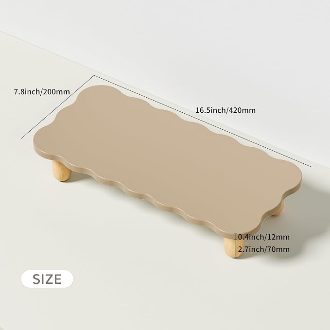 AFOOYO Monitor Stand Riser,Cookie-Shaped Sturdy Wood Computer Monitor Stand, Monitor Stand Riser, Multi-Purpose Desktop Organizer Riser for Computer,Laptop,Printer,TV,khaki