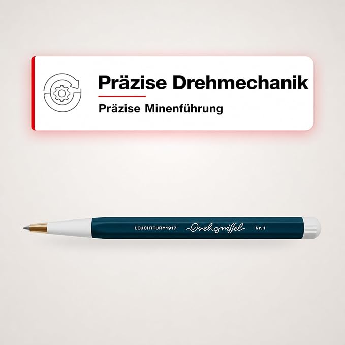 LEUCHTTURM1917 372214 Twist Pen No. 1, Brass, Aluminum, Ballpoint Pen Refill with Blue Ink, Design Award-Winning, Deep Sea