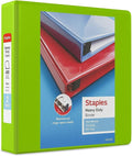 Staples Heavy-Duty 2-Inch D-Ring View Binder, Reinforced Spine, Holds Up to 450 Sheets, Chartreuse, for Office & School