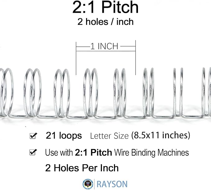 Rayson Wire Binding Spines, Multicolor, 2:1 Pitch Double Loop Binding Wires 1/2 Inch, 21-Loop Wire Ring Pack of 100 with Black, Gold, Blue, White, Silver (WR21127M)