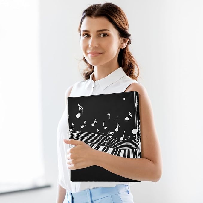 Aslsiy Kids 3 Ring Binder 1.5 Inch Piano Keys Musical Notes Girls Round Clipboard Binder Decorative Harcover Binders Organizer for Office School Supply