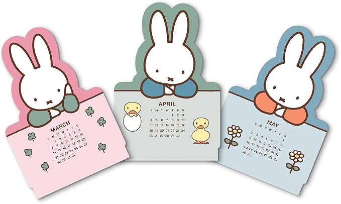 Orange Circle Studio 2027 Miffy A Year in Color Mini Desk Calendar with Wooden Stand, 12-Month Small Desktop Calendar, Full-Color Monthly Layouts, 300 GSM FSC-Certified Paper, Office Desk Décor
