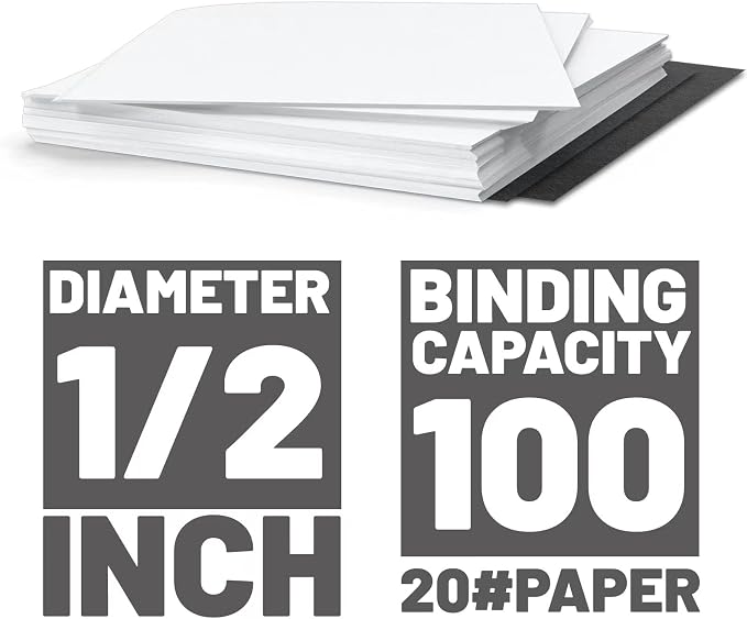 TOTiyea 100 Pack 1/2" Wire Binding Spines,3:1 Pitch,100-Sheet,Letter Size | metal spiral binding coils,Black,0.8mm in thickness, Each spine has a 3:1 pitch and 32 double loops; 360-degree rotation