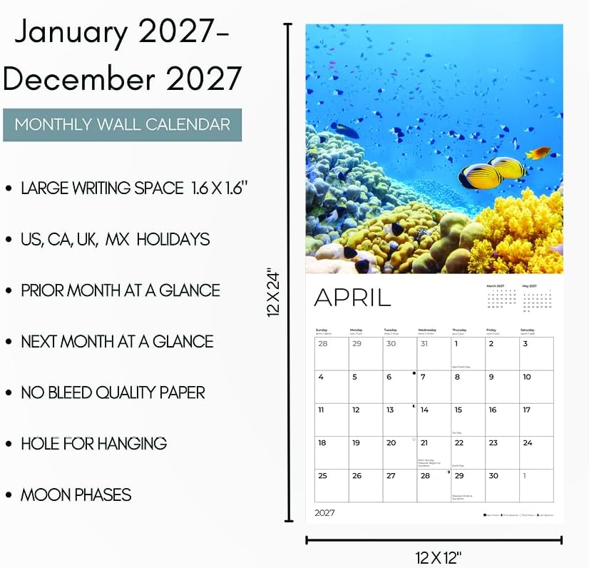 Coral Reefs 2027 Wall Calendar, 12 x 24 Hanging Pacific Waters Press