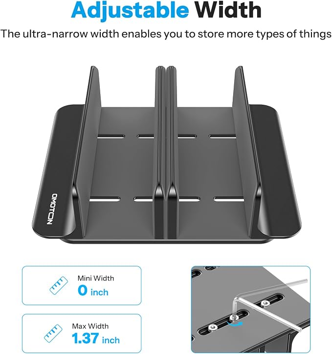 OMOTON 3-Slot Multiple Vertical Laptop Stand, Fits All MacBook, Black | Adjustable Width 0-1.38", Aluminum Office Space-Saving for Desk, Fits MacBook/Book/iPad Up to 17.3in
