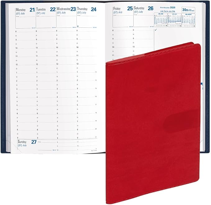 Quo Vadis 2026 Minister - Weekly/Monthly Planner - 12 Months, Jan. to Dec. - 6 1/4 x 9 3/8" - Smooth Faux Suede Texas Red Cover- Time Management Appointment Organizer