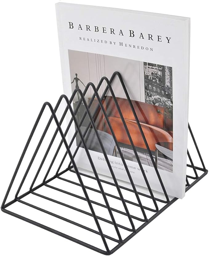 9 Slot Magazine Rack Book Record Holder, Desktop Iron Storage Rack Bookshelf Multifunction Triangle File Organizer Sorter for Decor Home Office, Black Pack of 2