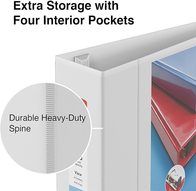 Staples Heavy-Duty 4-Inch D-Ring View Binder, White, 775 Sheets | Extra-large capacity binder for office and school document archiving.