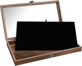 MOOCA Wood Jewelry Display Case with Tempered Glass Top, Black Velvet Pad | Wood display case with a glass top and removable black velvet pad accommodates taller jewelry and collectibles.