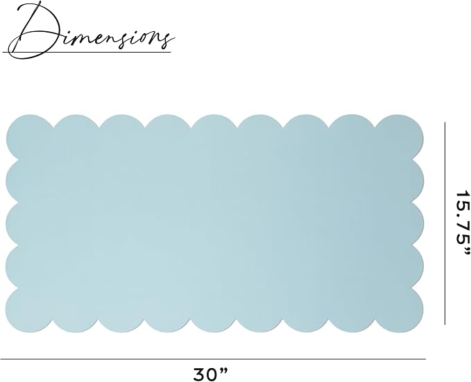Orelle Scalloped Desk Mat | Vegan Leather Desk Mat for Keyboard and Mouse, Laptop, Makeup Vanity | Computer Desk Pad Mat | Office Desk Cover Mat | Desk Blotter Mat | 30 x 15” | Blue