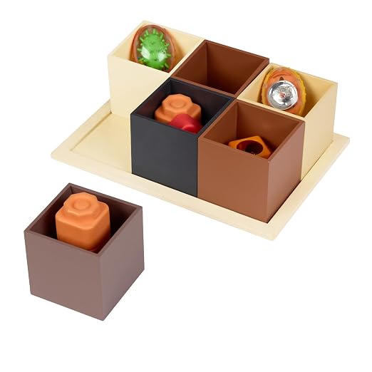 Excellerations Wooden Sorting Boxes - Natural Colors - Set of 6 with Tray