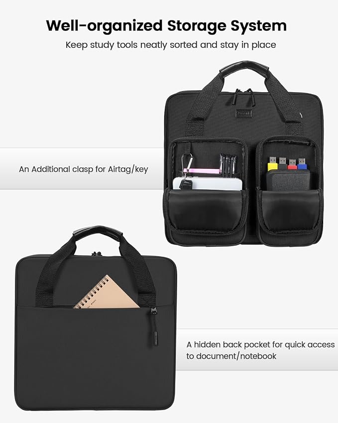 Zipper Binder 3 Inch 3 Ring with Shoulder Strap Multi-Pocket,Tough | Binder Bag with Laptop organizer for School Travel,Fit 13" MacBook & Tablet,700 Sheets Capacity,Water Resistant,Black